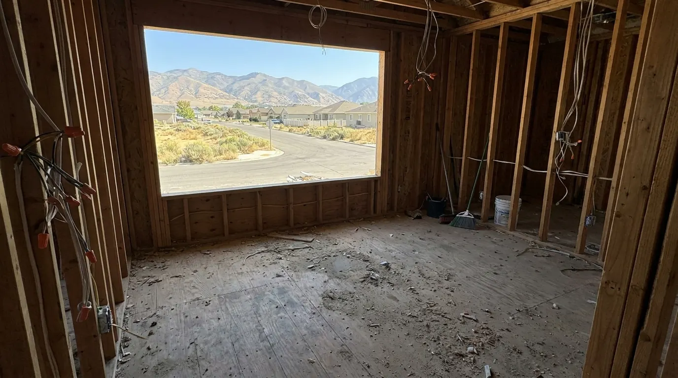 Room gutted to the studs before reconstruction